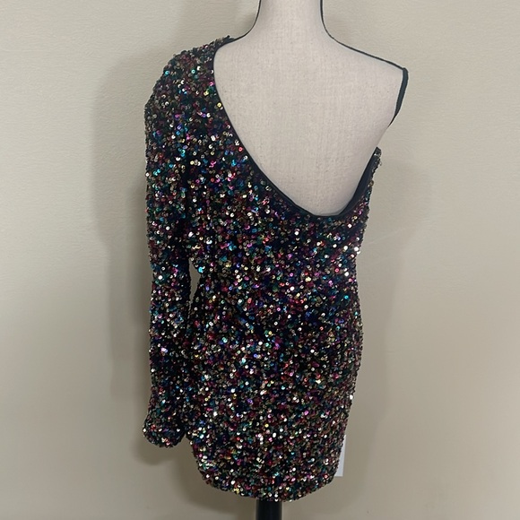 Sequin multicolor one shoulder mini dress size 1XL - Picture 5 of 7